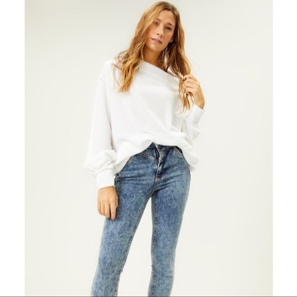 Nwt-Free People Main Squeeze White Ribbed Sweater - Picture 1 of 8